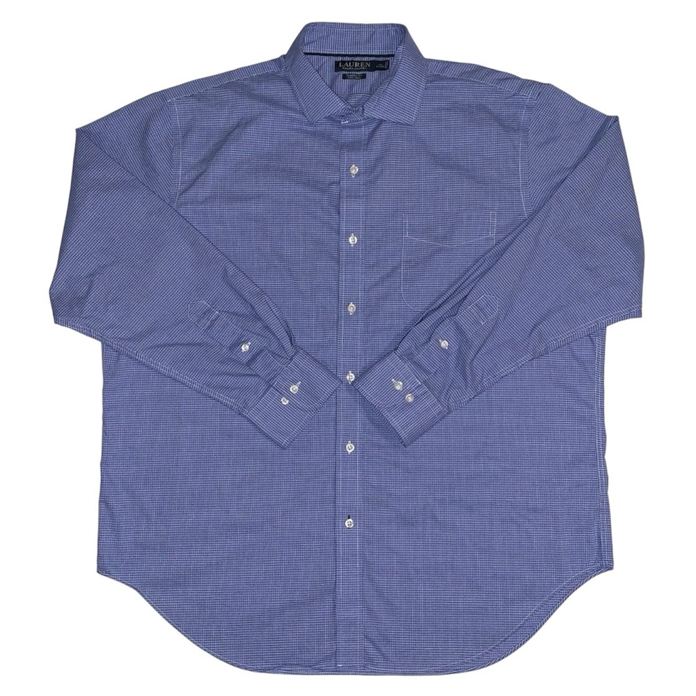 Lauren Ralph Lauren Blue Checkered Shirt Mens XL 17.5 34/35 Classic Fit Non Iron - Picture 1 of 8